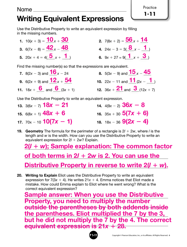 1 11 Answer Key