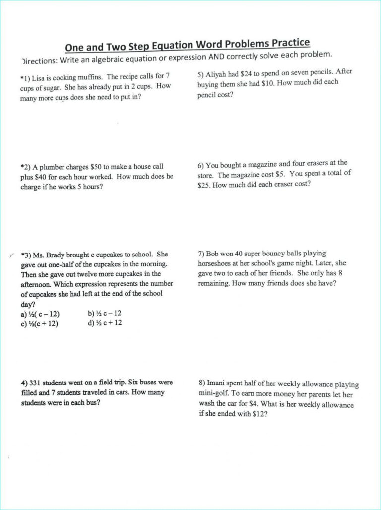 Writing Two Step Equations From Word Problems Worksheet | Writing ...