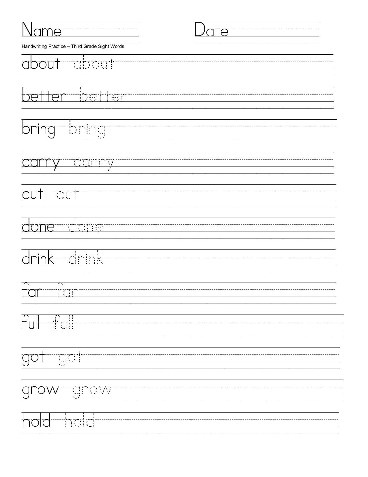 3Rd Grade Handwriting Worksheets Db excel