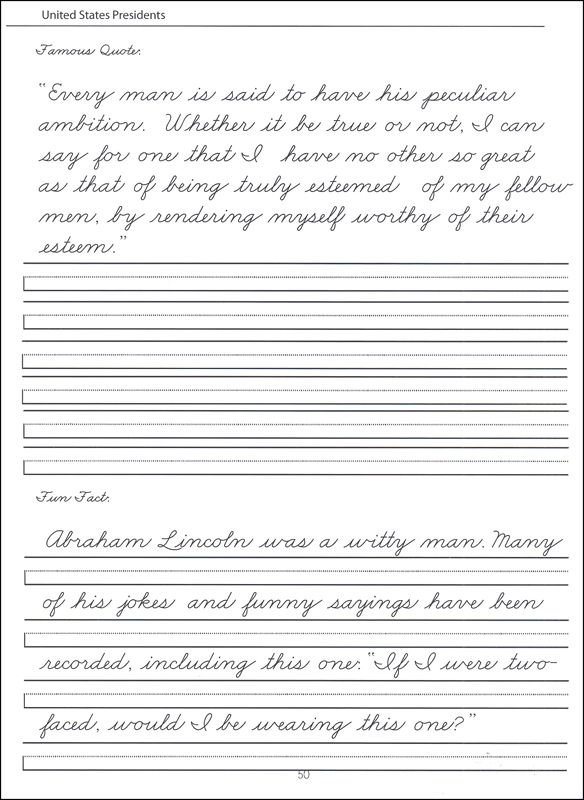 44 United States Presidents Character Writing Worksheets Zaner Bloser 