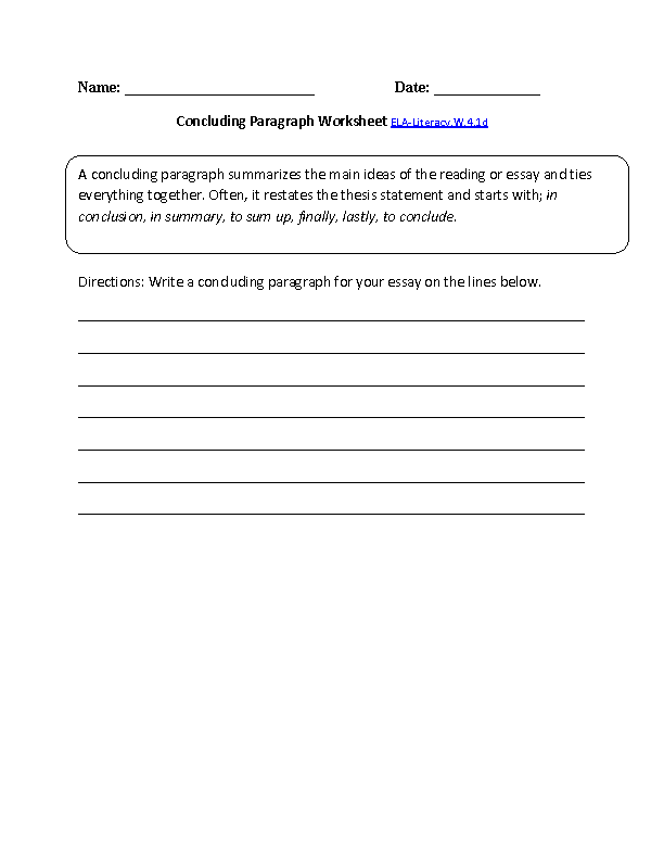 4th Grade Writing Paragraph Worksheets