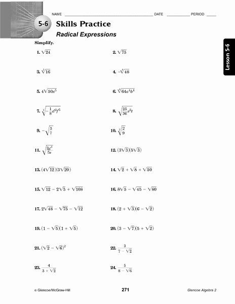 50 Simplifying Radicals Worksheet Answer Key In 2020 Simplifying 