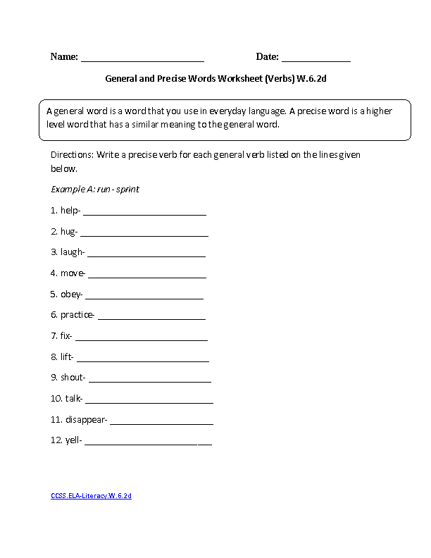 6th Grade Common Core Writing Worksheets