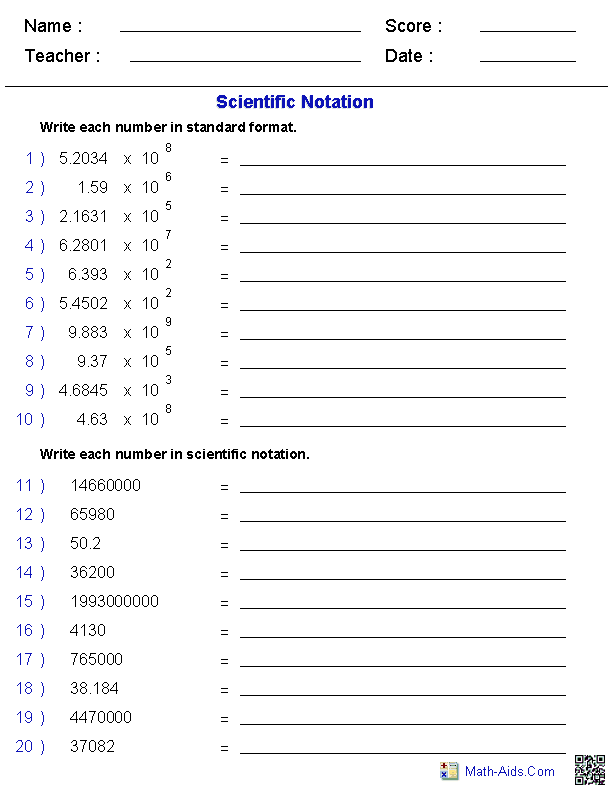Algebra 1 Worksheets Exponents Worksheets Scientific Notation 