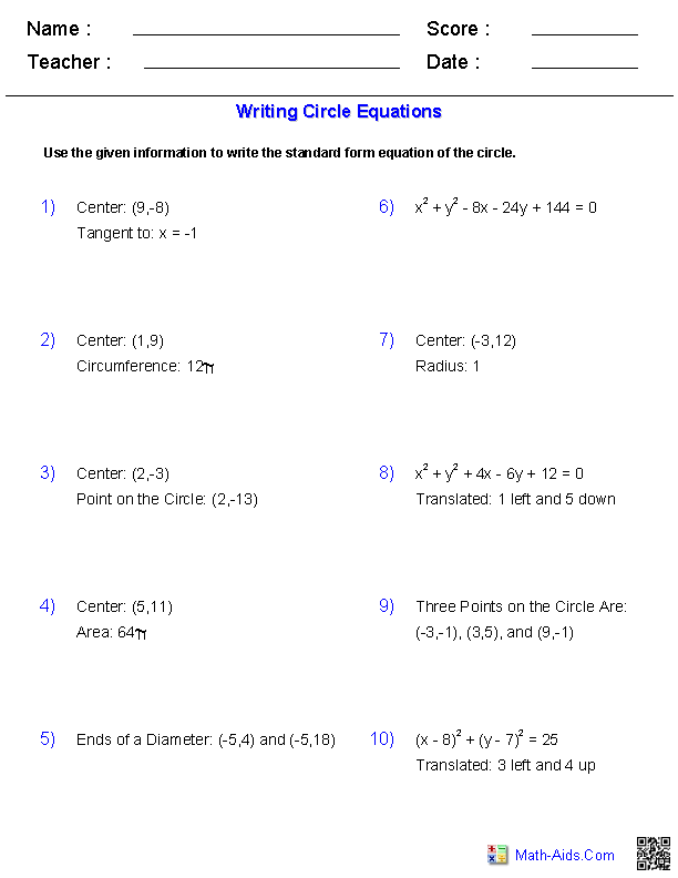 Algebra 2 Worksheets Conic Sections Worksheets Algebra 2 Worksheets 