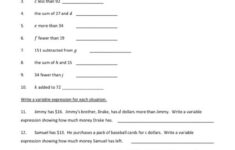 Algebraic Expressions Worksheets 5th Grade