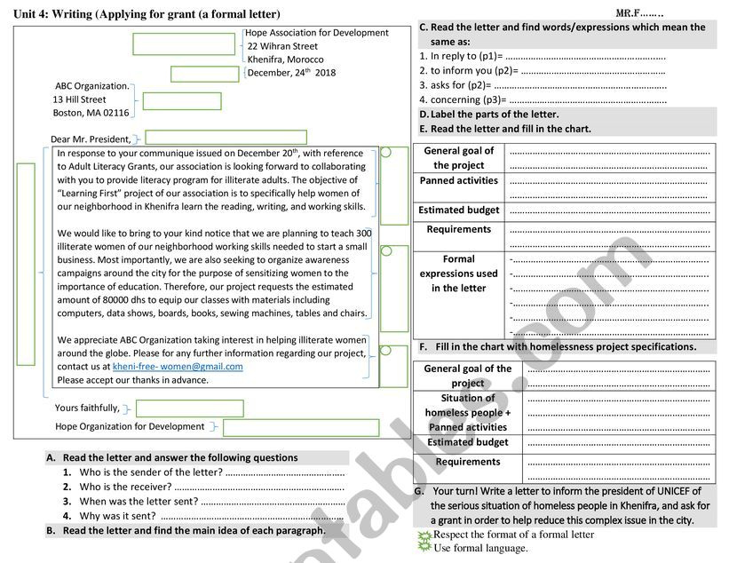 Applying For A Grant Writing Formal Letter ESL Worksheet By Achichaw