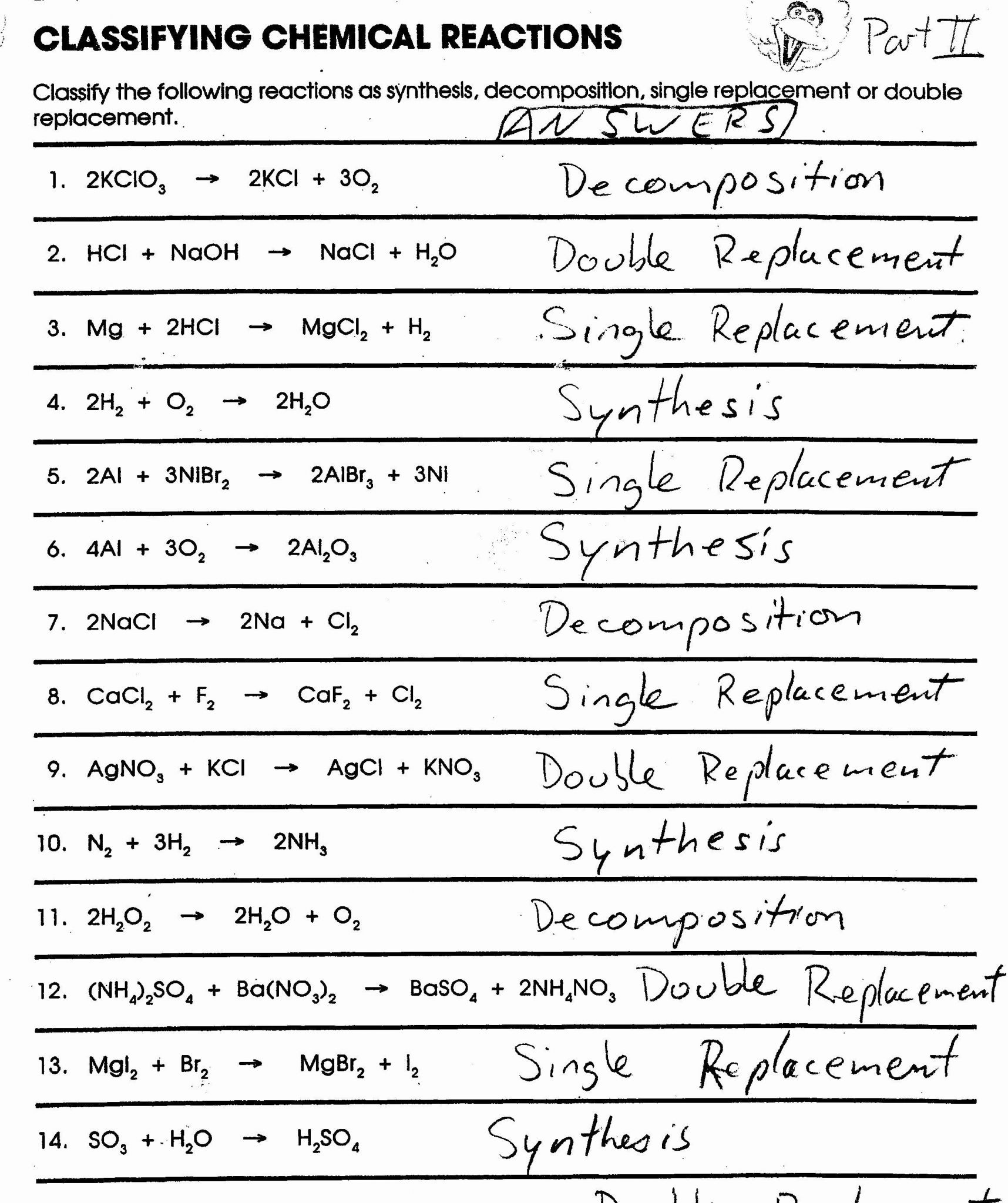 Word And Formula Equations Worksheet Answers