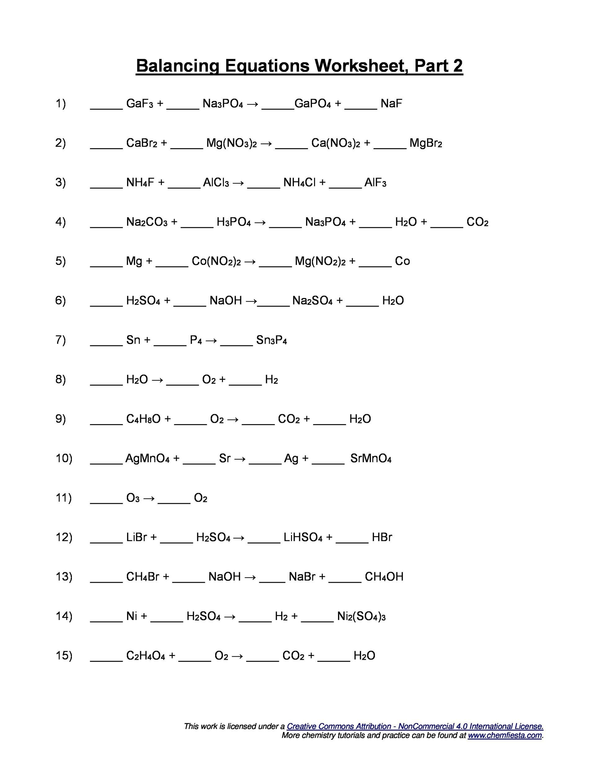 Balancing Chemical Equations Worksheet Class 10 Pdf Kidsworksheetfun