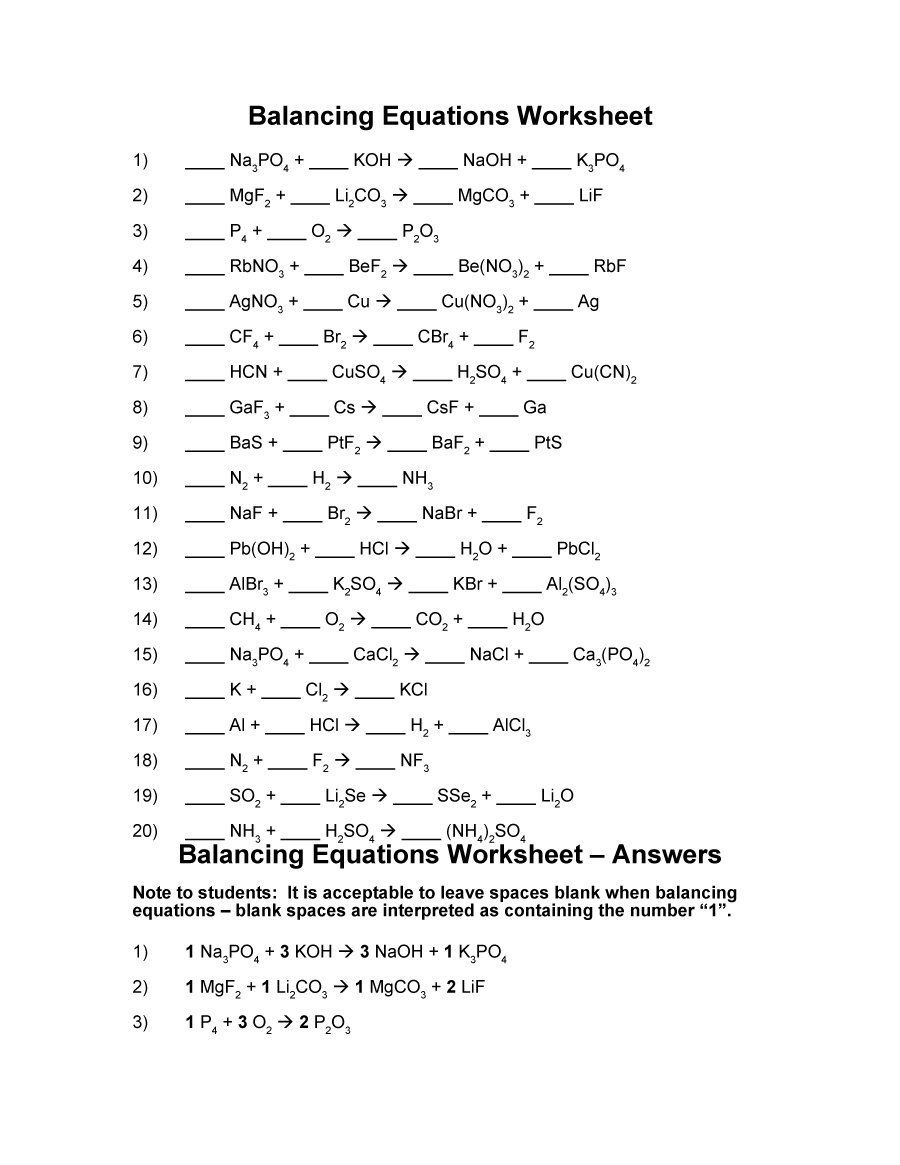 Balancing Equations 04 Balancing Equations Equations Chemical Equation