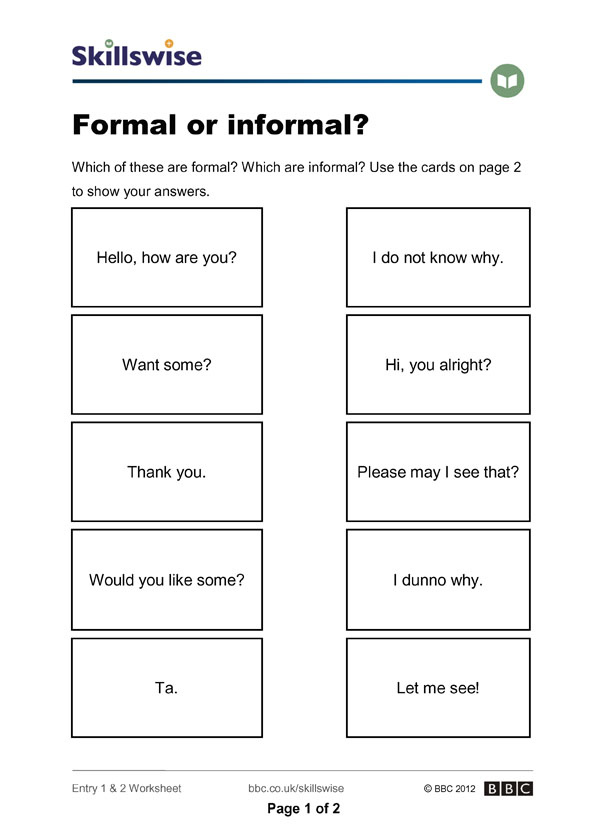 Beautiful Difference Between Formal And Informal Letter Worksheet 
