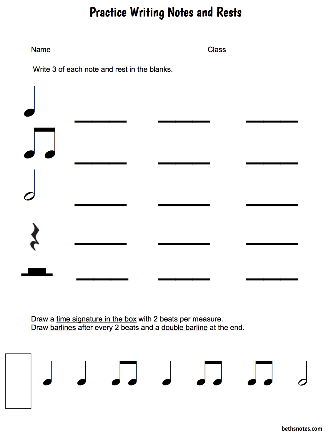 Beth s Music Notes 1st Grade Practice Writing Notes And Rests 