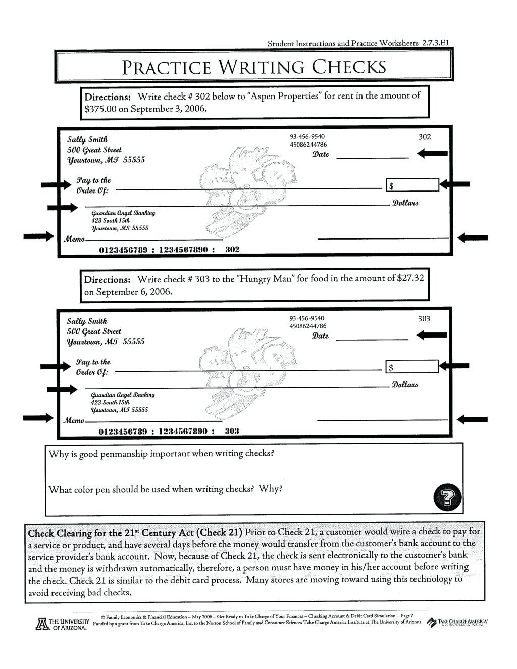 Check Writing Practice Worksheet Student Instructions And Practice Db 