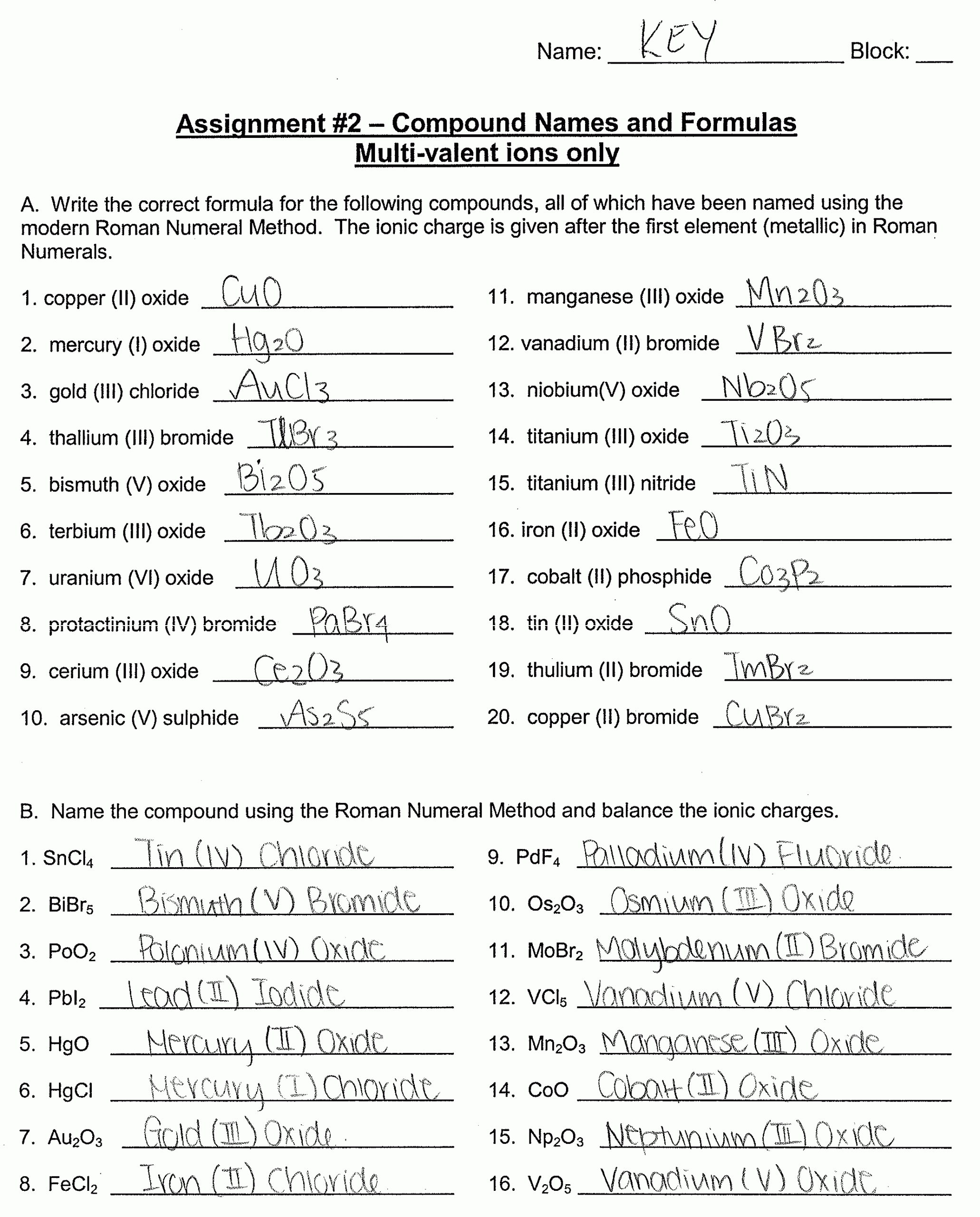 Chemistry Ionic Compounds Polyatomic Ions Worksheets Answers Ionic 