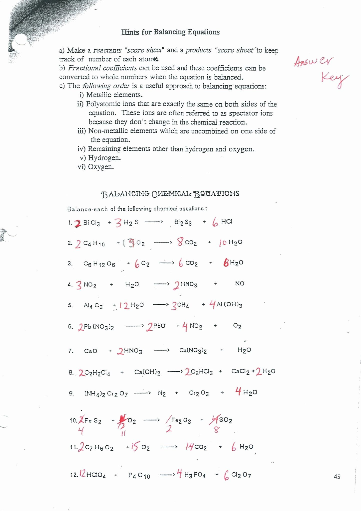 Ck 12 Balancing Equations Answer Key 12 Best Images Of Balancing 