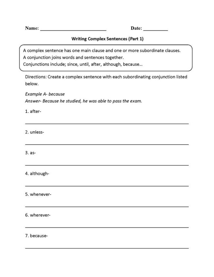 Writing Complex Sentences Worksheet