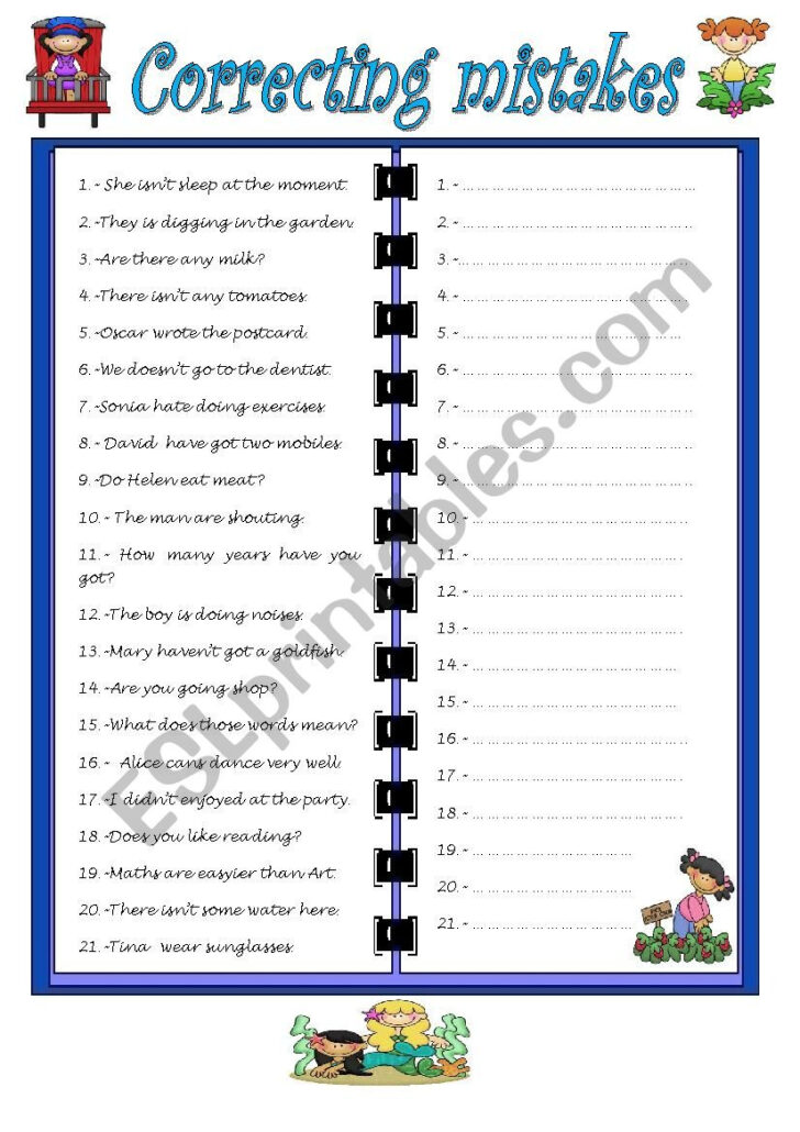 Correcting Writing Mistakes Worksheets