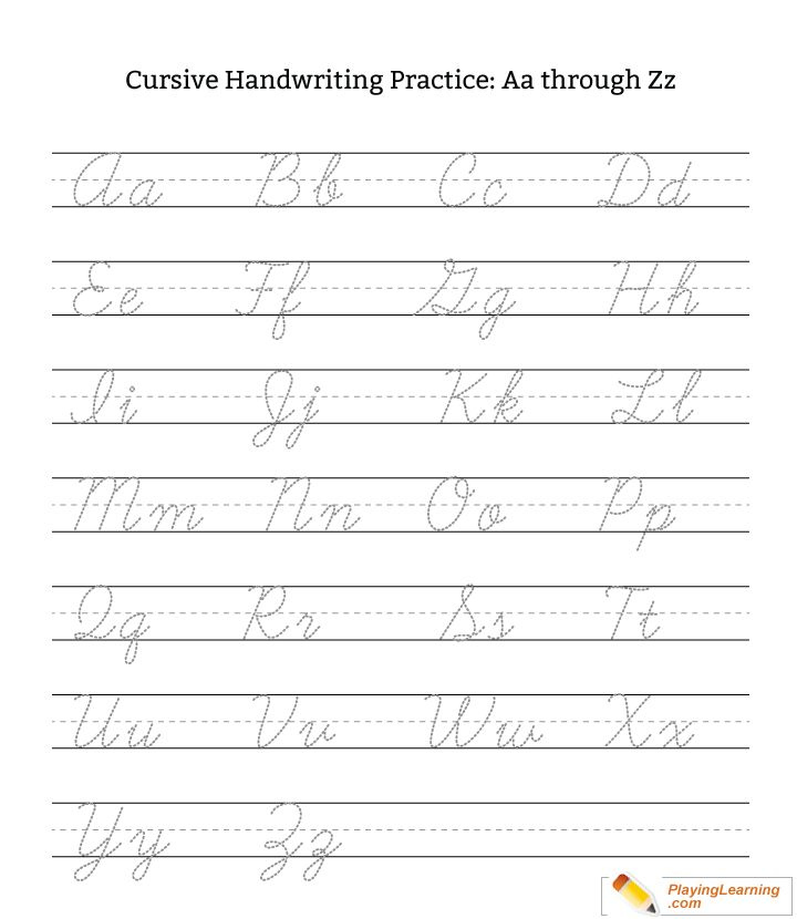Cursive Handwriting Practice Letter A Through Z Uppercase Lowercase For 