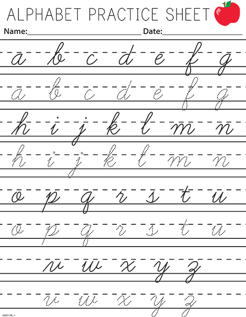 Cursive Handwriting Sheet With Arrow Indicate Correct Formation Of 