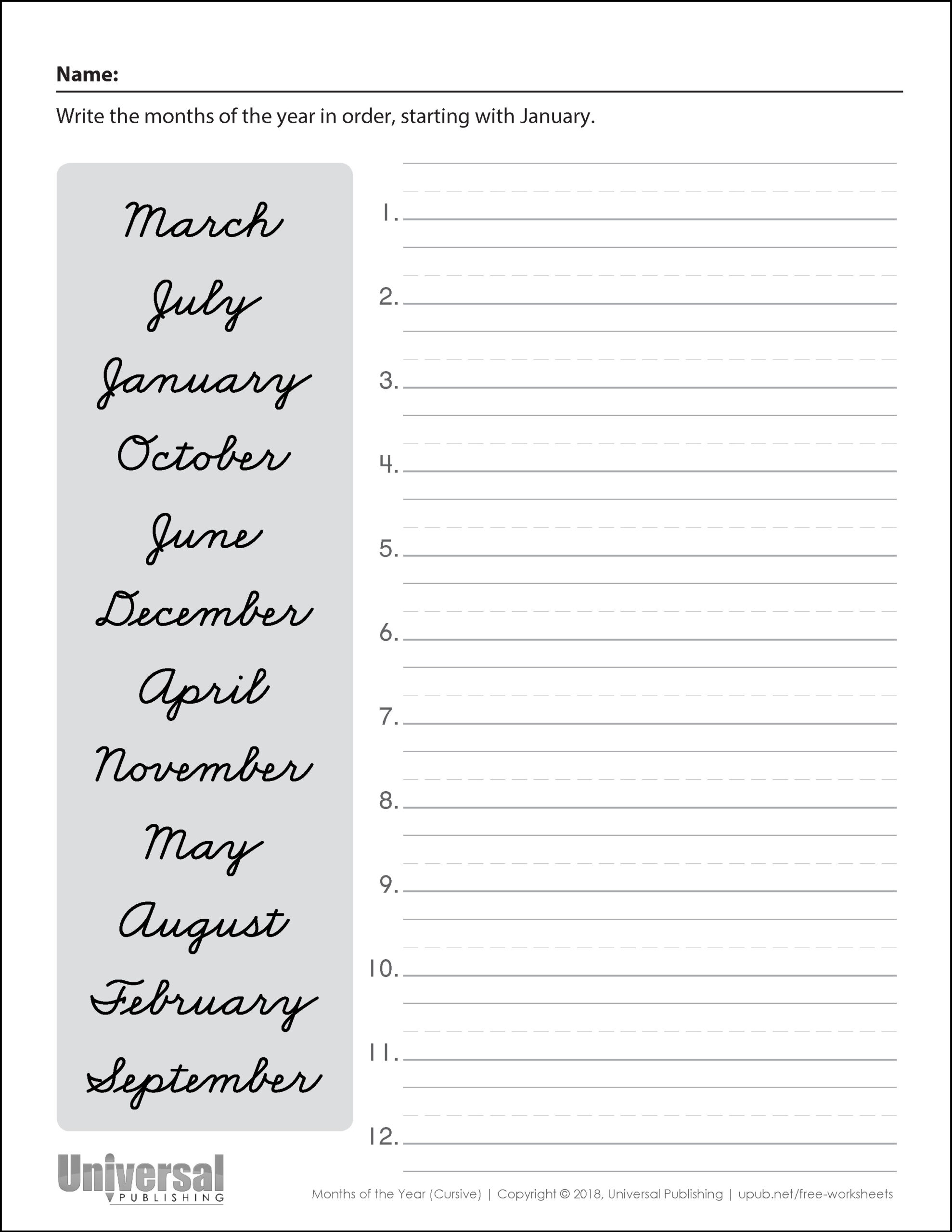 Days Months Free Printables Universal Publishing Blog