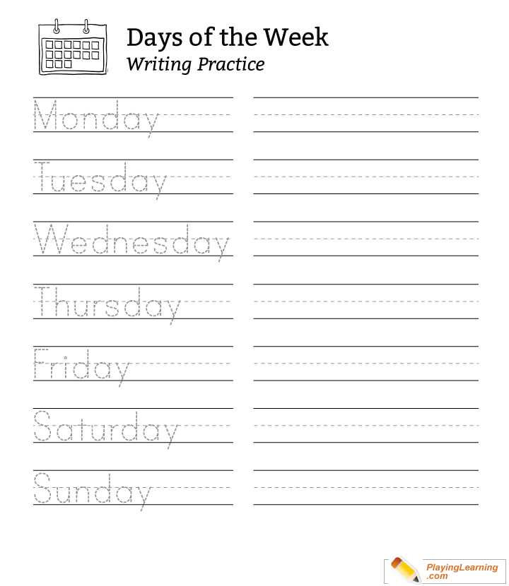 Practice Writing Days Of The Week Worksheet