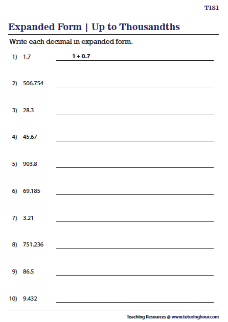 Decimals In Expanded Form Worksheets Expanded Form Decimals 