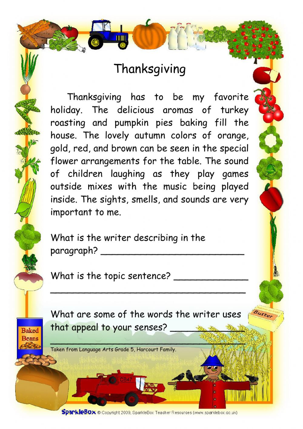 Descriptive Paragraph Worksheet