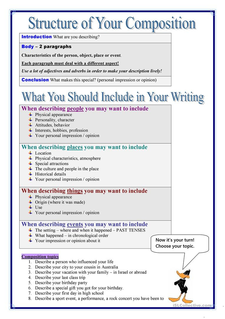 Descriptive Writing English ESL Worksheets For Distance Learning And 