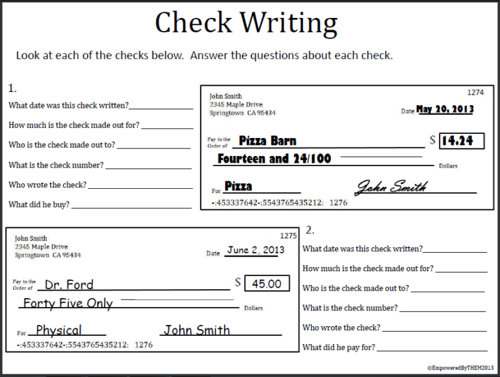 Check Writing Worksheets For Highschool Students