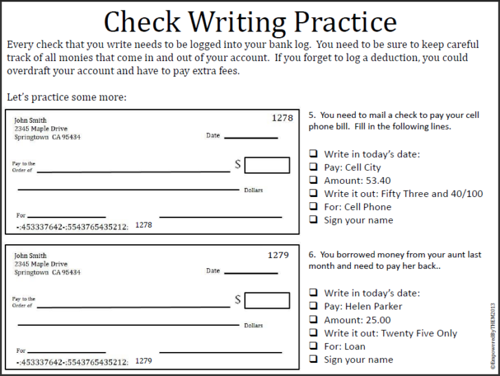 Writing Checks Worksheet For Kids