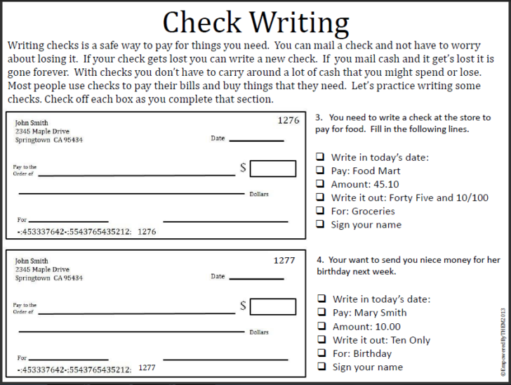 Practice Writing Checks Worksheet