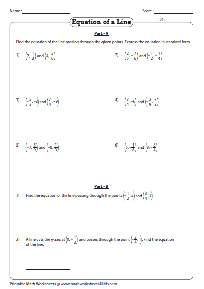 Equation Of A Line Passing Through Two Points Worksheets