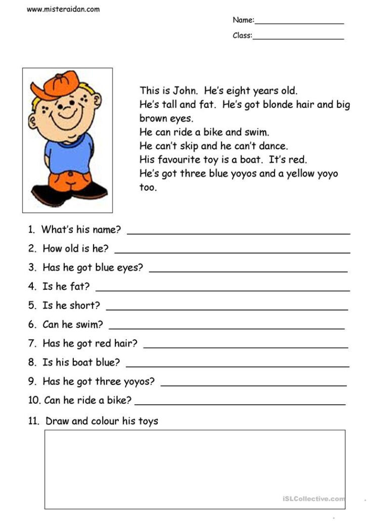 Esl Reading Comprehension Worksheets For Adults Db Excel | Writing