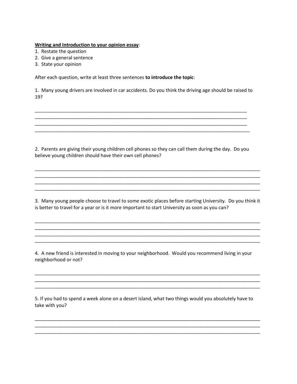 Essay Writing An Introduction Worksheet