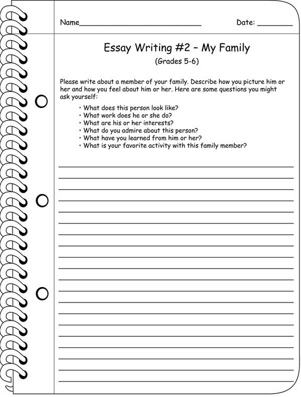 Essay Writing My Family Essay Writing Worksheet For 5th And 6th 