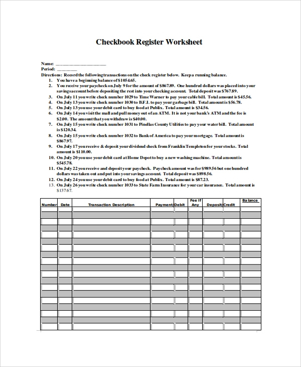 FREE 9 Printable Check Register Samples In PDF MS Word Excel