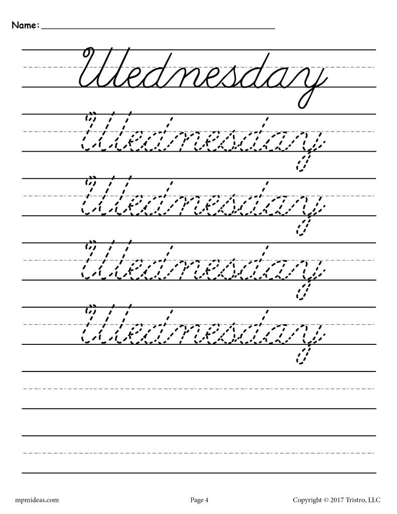 Free Printable Cursive Writing Worksheets For 4Th Grade Printable 