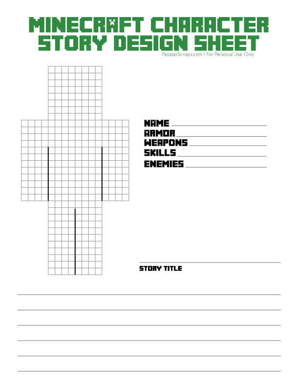 Free Printable Minecraft Character Story Design Sheet Pepper Scraps