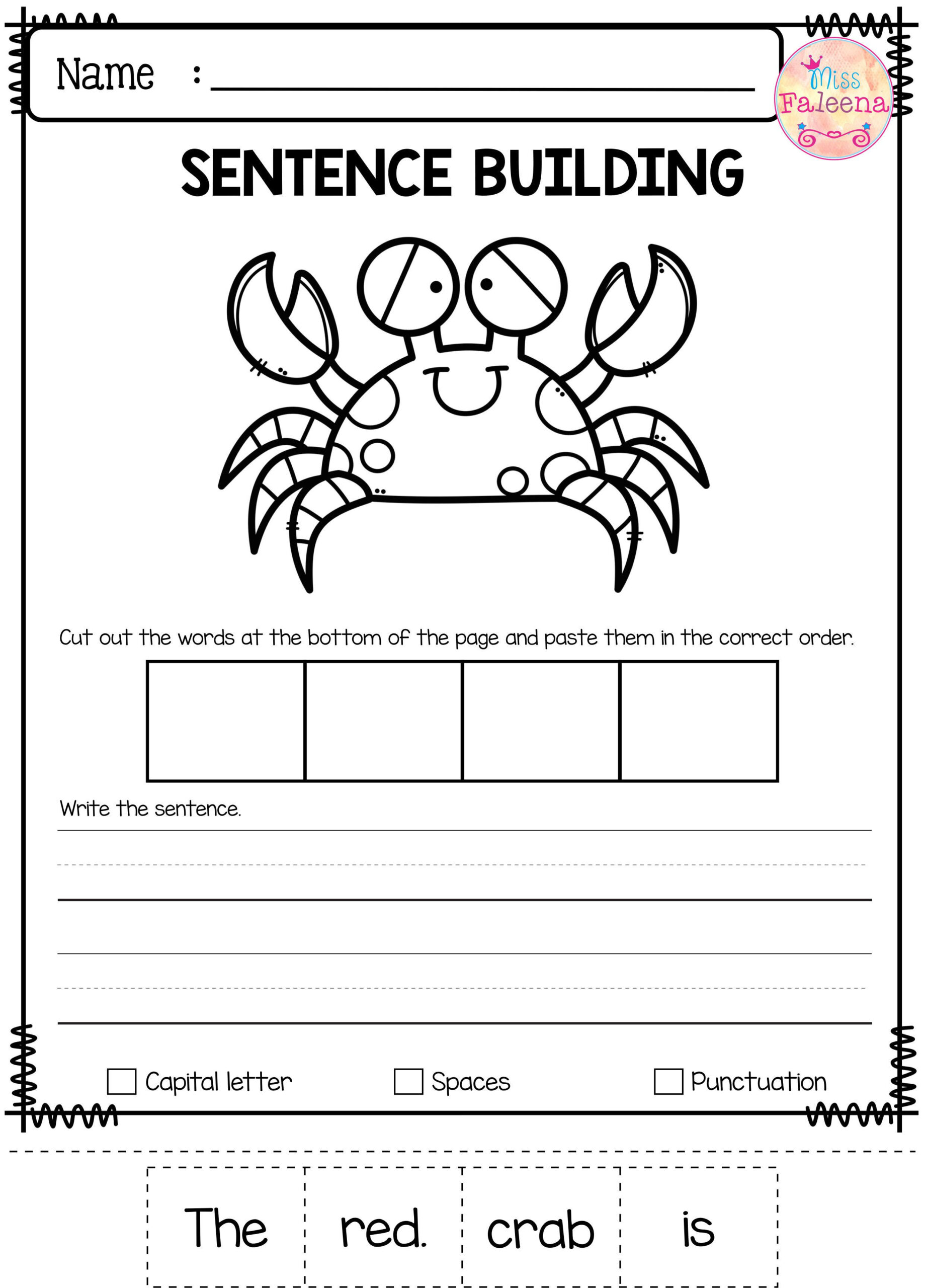 Free Printable Sentence Building Worksheets For Kindergarten Learning 