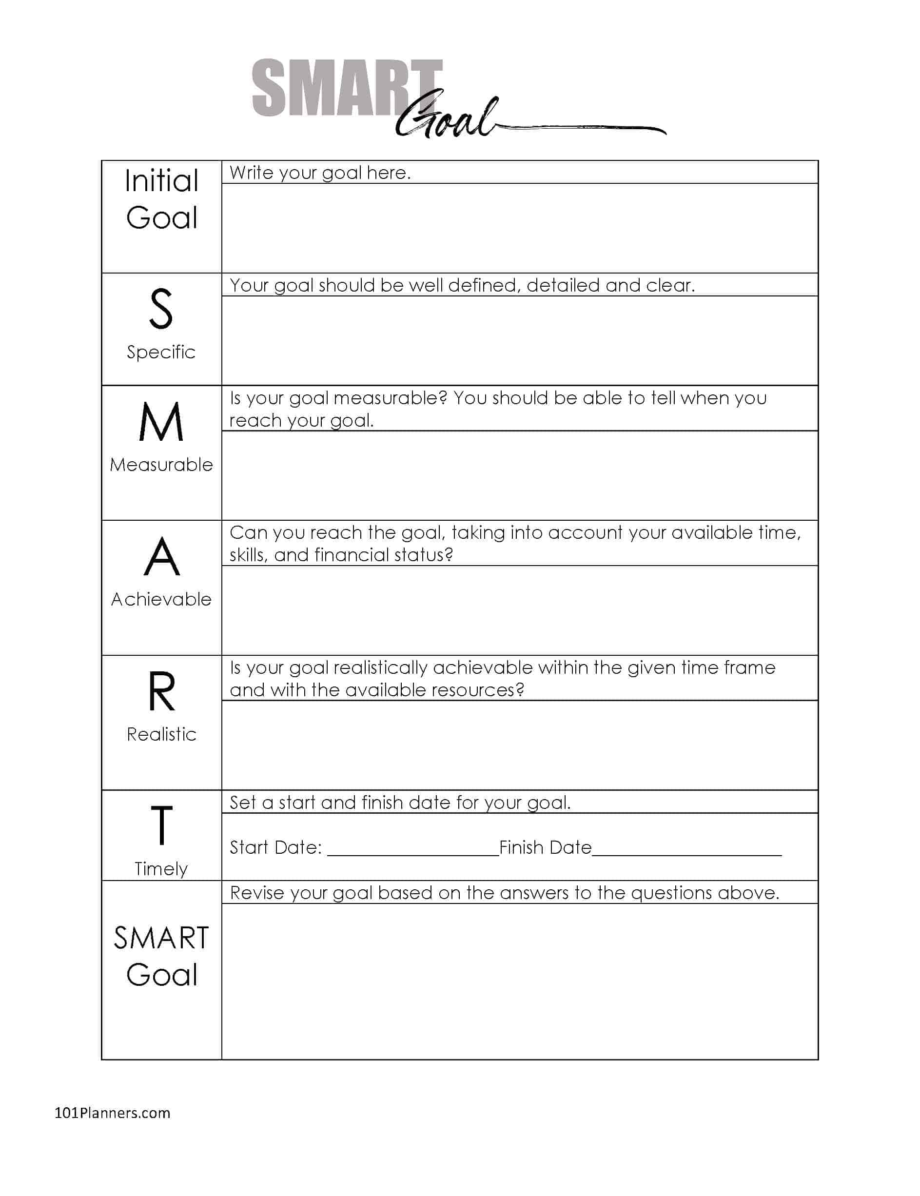 FREE Printable SMART Goals Template PDF Or Word