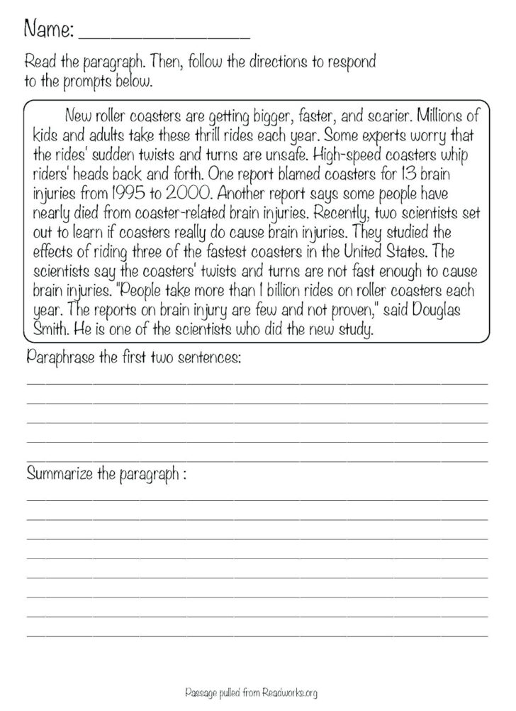 Writing A Summary Worksheet 4th Grade