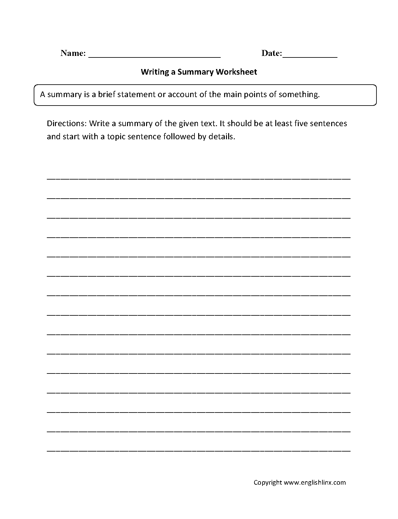 Free Printable Summarizing Worksheets 4Th Grade Free Printable