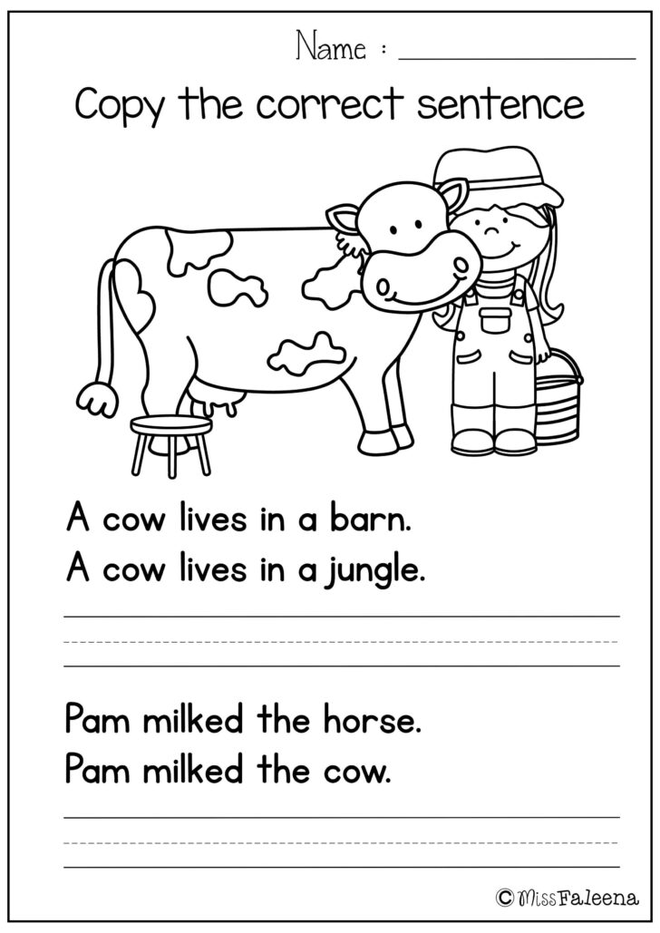 Kids Sentence Writing Worksheet