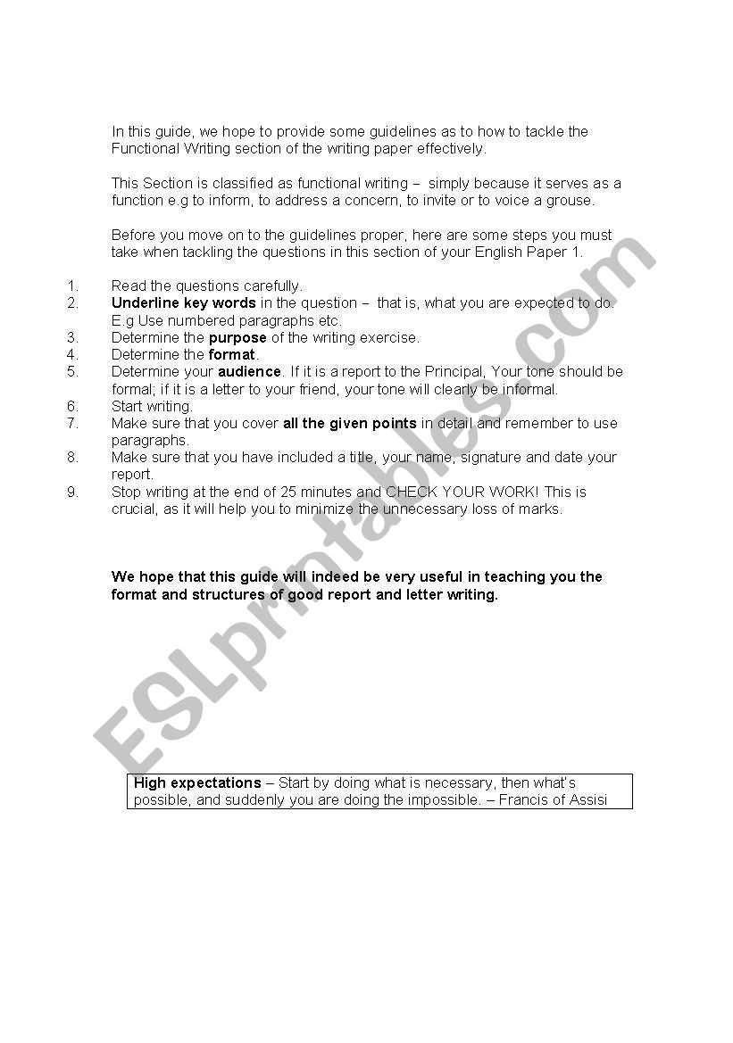 Functional Writing Formats ESL Worksheet By Freespirit1131