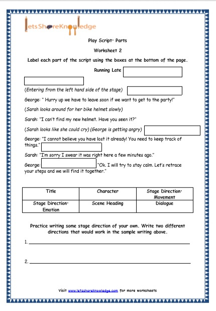 Play Script Writing Worksheets Writing Worksheets