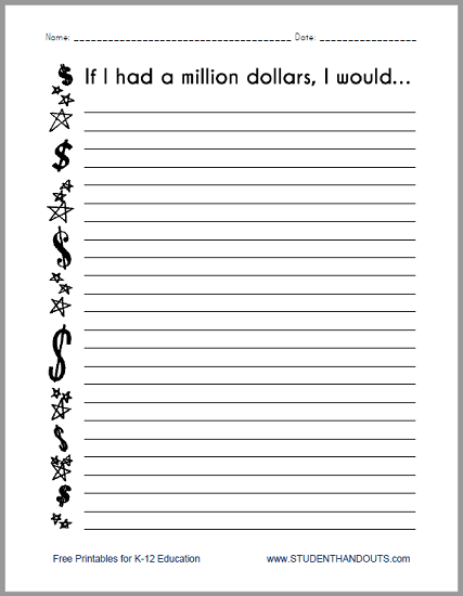 If I Had A Million Dollars Free Printable Writing Prompt For Upper 