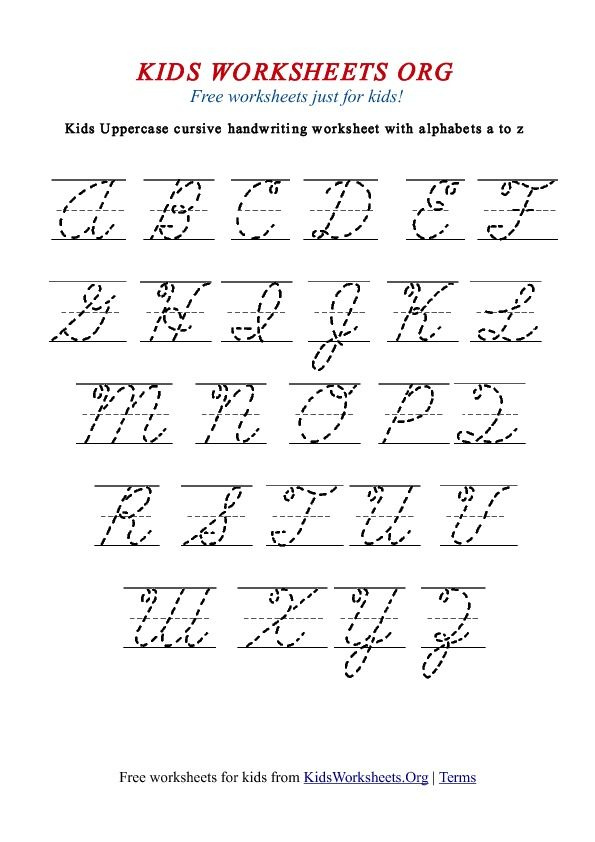 Kids Cursive Handwriting Worksheets A Z Uppercase Cursive Writing 