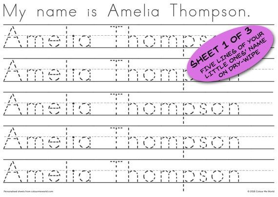 Kids Name Writing Worksheet Learn To Write Personalised Name Etsy 