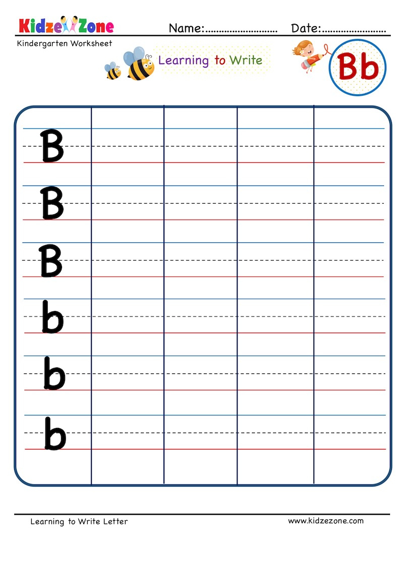 Kindergarten Letter B Writing Worksheet KidzeZone