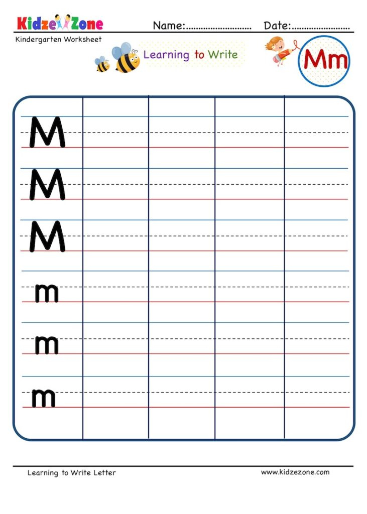 Kindergarten Letter M Writing Worksheet KidzeZone